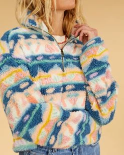 Billabong Salty Blonde Surfside Cozy Half-Zip Pullover Sweatshirt DEJA BLUE (djb) -billabong shop abjft00334 billabongw djb dtl1