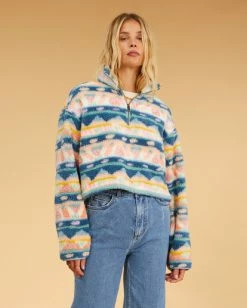 Billabong Salty Blonde Surfside Cozy Half-Zip Pullover Sweatshirt DEJA BLUE (djb) -billabong shop abjft00334 billabongw djb frt1 1