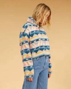 Billabong Salty Blonde Surfside Cozy Half-Zip Pullover Sweatshirt DEJA BLUE (djb) -billabong shop abjft00334 billabongw djb sd1 1
