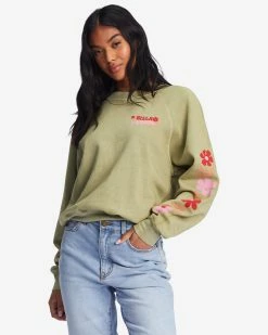Billabong Here We Go Graphic Crewneck Sweatshirt AVOCADO (avo)