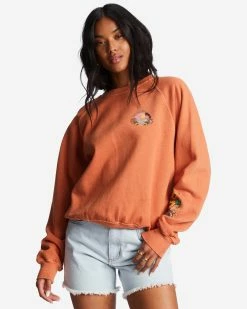 Billabong Here We Go Graphic Crewneck Sweatshirt BRICK (brk)