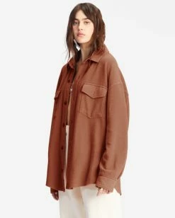Billabong Anytime Shacket Oversized Button-Through Jacket SWEET CHOCOLATE (cnn0) -billabong shop abjft00350 billabongw cnn0 frt1 1
