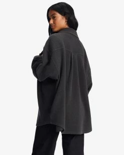 Billabong Anytime Shacket Oversized Button-Through Jacket OFF BLACK 1 (ob1) -billabong shop abjft00350 billabongw ob1 bck1