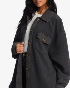 Billabong Anytime Shacket Oversized Button-Through Jacket OFF BLACK 1 (ob1) -billabong shop abjft00350 billabongw ob1 dtl1