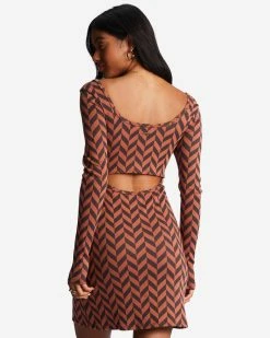 Billabong Still Your Girl Long Sleeve Jersey Dress BRICK (brk) -billabong shop abjkd00196 billabongw brk bck1