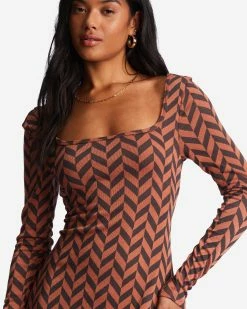 Billabong Still Your Girl Long Sleeve Jersey Dress BRICK (brk) -billabong shop abjkd00196 billabongw brk dtl1