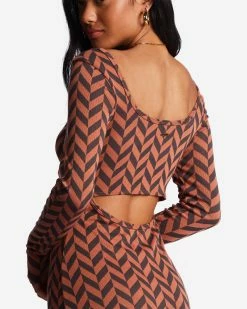 Billabong Still Your Girl Long Sleeve Jersey Dress BRICK (brk) -billabong shop abjkd00196 billabongw brk dtl2