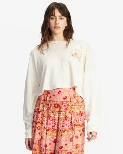 Billabong Beach Boyfriend Long Sleeve Crop Top ANTIQUE WHITE (anw)