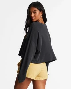 Billabong Beach Boyfriend Long Sleeve Crop Top BLACK SANDS (bsd) -billabong shop abjkt00282 billabongw bsd bck1