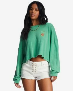 Billabong Beach Boyfriend Long Sleeve Crop Top SWEET GRASS (gkz0)