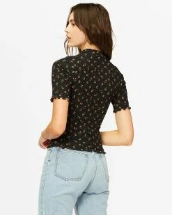 Billabong Little Things Mock Neck Top BLACK -billabong shop abjkt00292 billabongw blk bck1