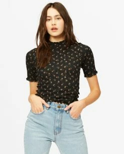 Billabong Little Things Mock Neck Top BLACK -billabong shop abjkt00292 billabongw blk frt1 1