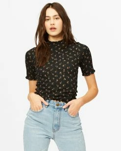 Billabong Little Things Mock Neck Top BLACK