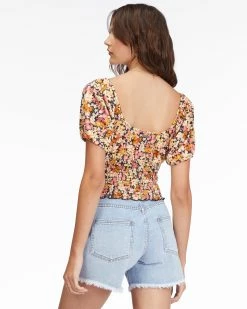 Billabong Get Along Puff Sleeve Top BLACK MULTI (bml) -billabong shop abjkt00384 billabongw bml bck1