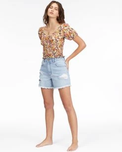 Billabong Get Along Puff Sleeve Top BLACK MULTI (bml) -billabong shop abjkt00384 billabongw bml frt9 1