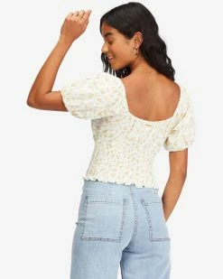 Billabong Get Along Puff Sleeve Top SALT CRYSTAL (scs) -billabong shop abjkt00384 billabongw scs bck1