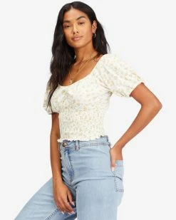 Billabong Get Along Puff Sleeve Top SALT CRYSTAL (scs) -billabong shop abjkt00384 billabongw scs sd1