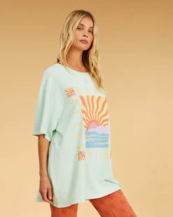 Billabong Salty Blonde Easy Shores Oversized T-Shirt PRETTY PALMS (gdm0) -billabong shop abjkt00406 billabongw gdm0 sd1