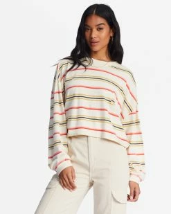 Billabong Beach Boyfriend Boxy Long Sleeve T-Shirt ANTIQUE WHITE (anw)