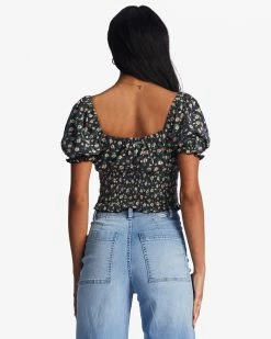 Billabong Love Song Puff Sleeve Top BLACK PEBBLE (bpb) -billabong shop abjkt00441 billabongw bpb bck1