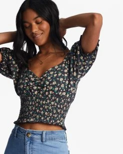 Billabong Love Song Puff Sleeve Top BLACK PEBBLE (bpb) -billabong shop abjkt00441 billabongw bpb dtl1