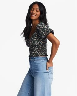 Billabong Love Song Puff Sleeve Top BLACK PEBBLE (bpb) -billabong shop abjkt00441 billabongw bpb sd1