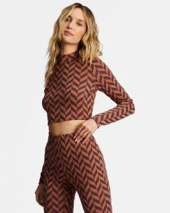 Billabong New Heights Long Sleeve Mock Neck Top BRICK (brk) -billabong shop abjkt00444 billabongw brk sd1