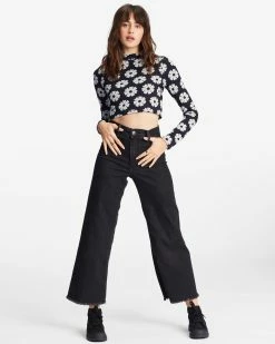 Billabong Daisy Days Cropped Bodycon Long Sleeve Top BLACK 8 Billabong Daisy Days Cropped Bodycon Long Sleeve Top BLACK -billabong shop abjkt00458 billabongw blk frt9