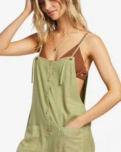 Billabong Beach Cruiser Wide-Leg Overalls AVOCADO (avo) -billabong shop abjnp00234 billabongw avo dtl1