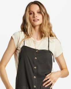 Billabong Beach Cruiser Wide-Leg Overalls OFF BLACK 1 (ob1) -billabong shop abjnp00234 billabongw ob1 dtl1