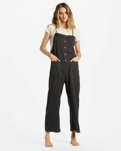 Billabong Beach Cruiser Wide-Leg Overalls OFF BLACK 1 (ob1) -billabong shop abjnp00234 billabongw ob1 frt1 1