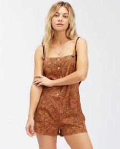 Billabong Wave Watch Short Overall Romper TOFFEE (tof) -billabong shop abjns00181 billabongw tof frt1 1