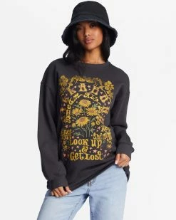 Billabong Golden Wonder Oversized Graphic Crewneck Sweatshirt OFF BLACK (ofb)