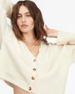 Billabong Short N Sweet Cropped Cardigan Sweater WHITE CAP (wcp) -billabong shop abjsw00121 billabongw wcp dtl2