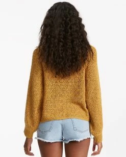 Billabong Forever Golden V-Neck Pullover Sweater SUNSET GOLD (ylm0) -billabong shop abjsw00171 billabongw ylm0 bck1