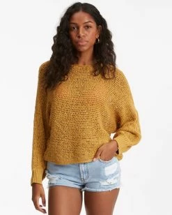 Billabong Forever Golden V-Neck Pullover Sweater SUNSET GOLD (ylm0) -billabong shop abjsw00171 billabongw ylm0 frt1 3