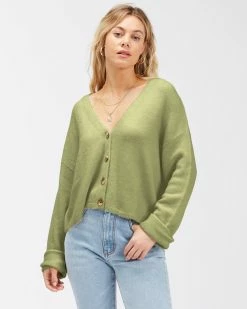 Billabong Short N Sweet 2 Cropped Cardigan Sweater AVOCADO (avo)