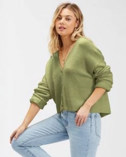 Billabong Short N Sweet 2 Cropped Cardigan Sweater AVOCADO (avo) 10 Billabong Short N Sweet 2 Cropped Cardigan Sweater AVOCADO (avo) -billabong shop abjsw00194 billabongw avo sd1 1