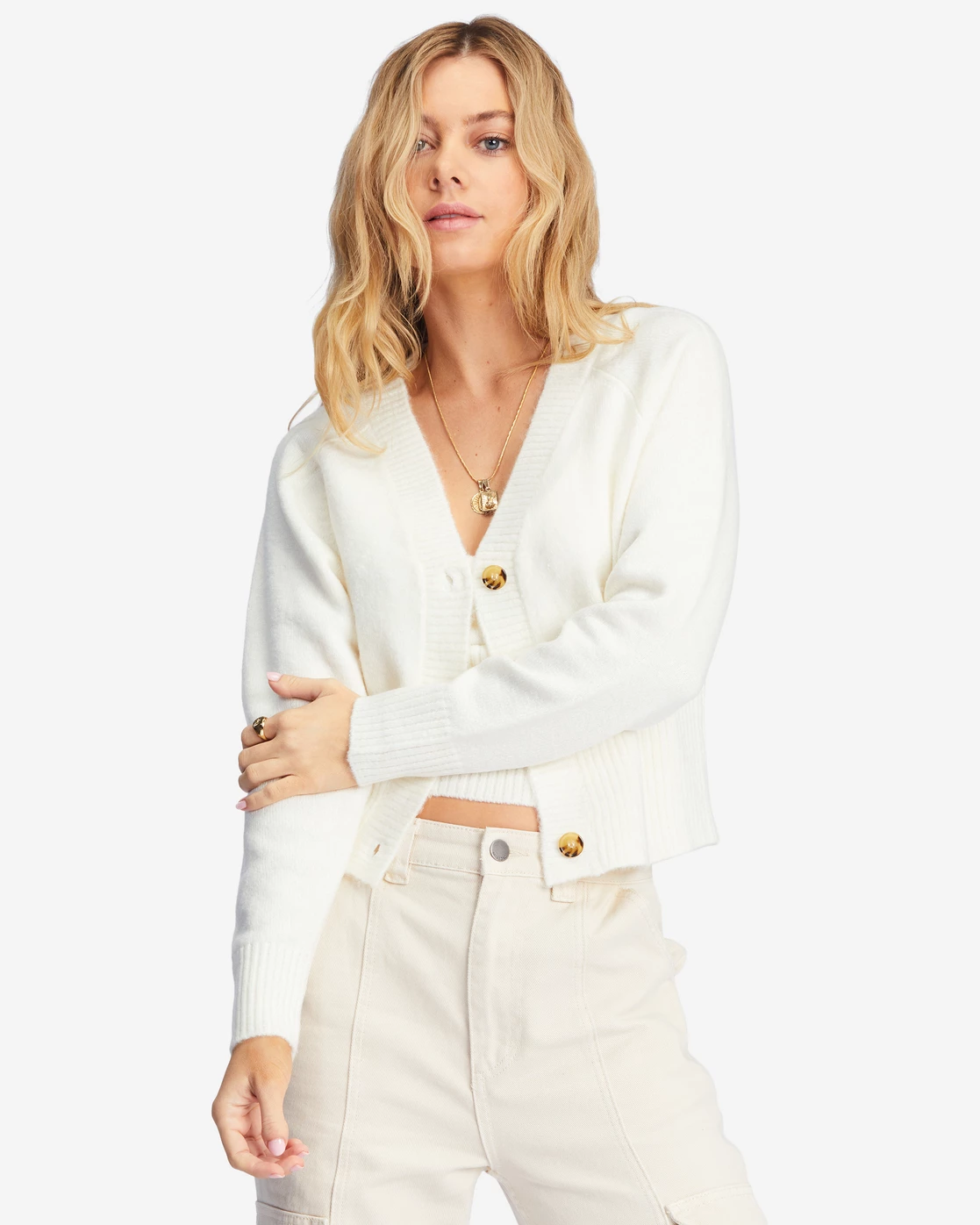 Billabong Paired Up Button-Front Cardigan ANTIQUE WHITE (anw) 2 Billabong Paired Up Button-Front Cardigan ANTIQUE WHITE (anw) - Image 2