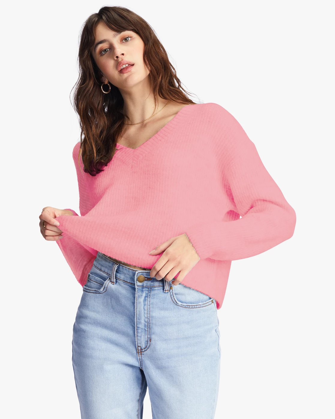 Billabong No Where Else V-Neck Sweater PINK SKIES (mfr0) 2 Billabong No Where Else V-Neck Sweater PINK SKIES (mfr0) - Image 2