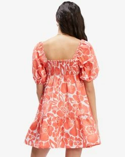 Billabong Be Mine Babydoll Dress ORANGE CRUSH (ocu) -billabong shop abjwd00253 billabongw ocu bck1