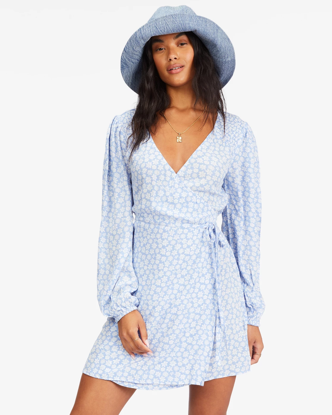 Billabong Spring Romance Mini Wrap Dress BABY BLUES (bzr0) 1 Billabong Spring Romance Mini Wrap Dress BABY BLUES (bzr0)