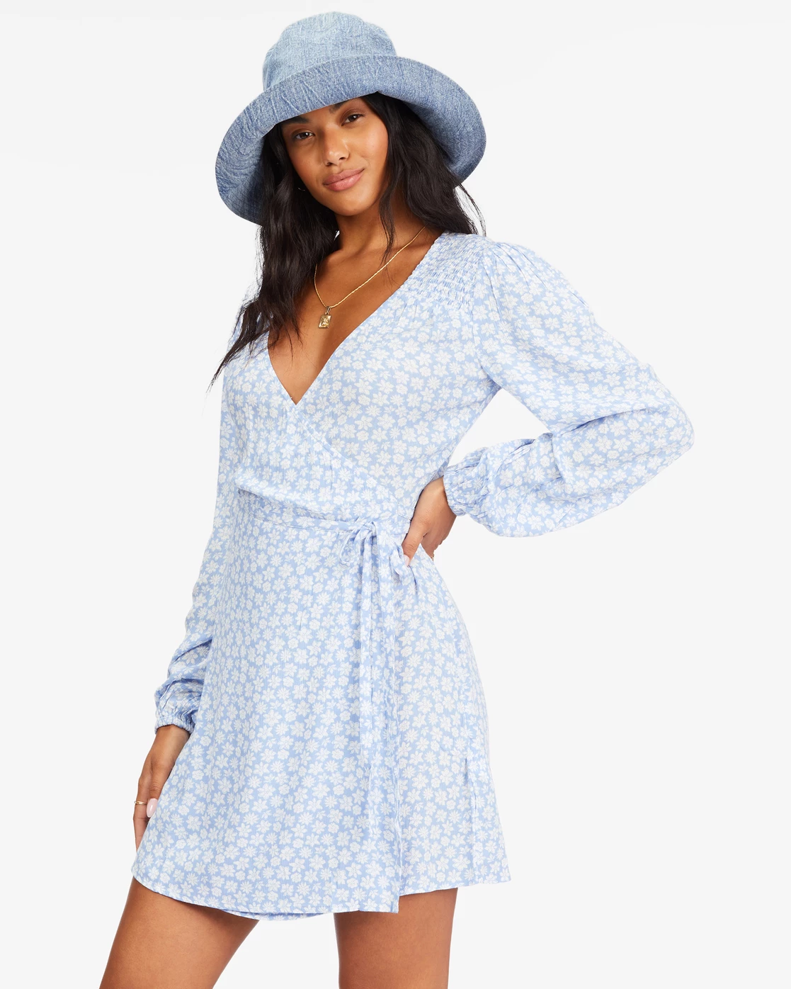 Billabong Spring Romance Mini Wrap Dress BABY BLUES (bzr0) 2 Billabong Spring Romance Mini Wrap Dress BABY BLUES (bzr0) - Image 2