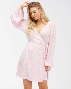Billabong Spring Romance Mini Wrap Dress PINK LADY (mee0) -billabong shop abjwd00354 billabongw mee0 frt1 1