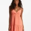 Billabong Wave After Wave Babydoll Mini Dress ROSE CLAY (nmh0)