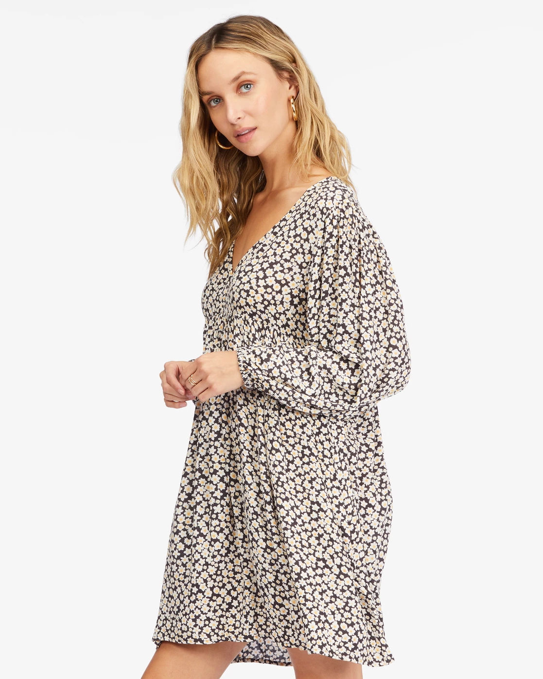 Billabong Secret Wish Long Sleeve Babydoll Dress OFF BLACK (ofb) 3 Billabong Secret Wish Long Sleeve Babydoll Dress OFF BLACK (ofb) - Image 3