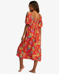 Billabong True Romance Midi Dress BRIGHT POPPY (rne0) -billabong shop abjwd00478 billabongw rne0 bck1