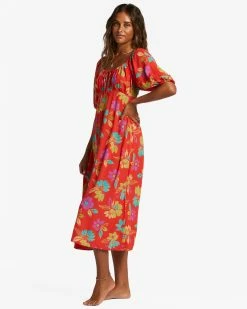 Billabong True Romance Midi Dress BRIGHT POPPY (rne0) -billabong shop abjwd00478 billabongw rne0 sd1