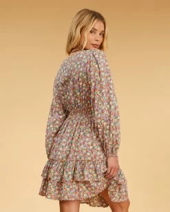 Billabong Salty Blonde Ditsy Dreamer Long Sleeve Mini Dress MULTI (mul) -billabong shop abjwd00491 billabongw mul bck1