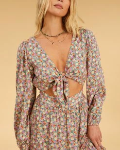Billabong Salty Blonde Ditsy Dreamer Long Sleeve Mini Dress MULTI (mul) -billabong shop abjwd00491 billabongw mul dtl1